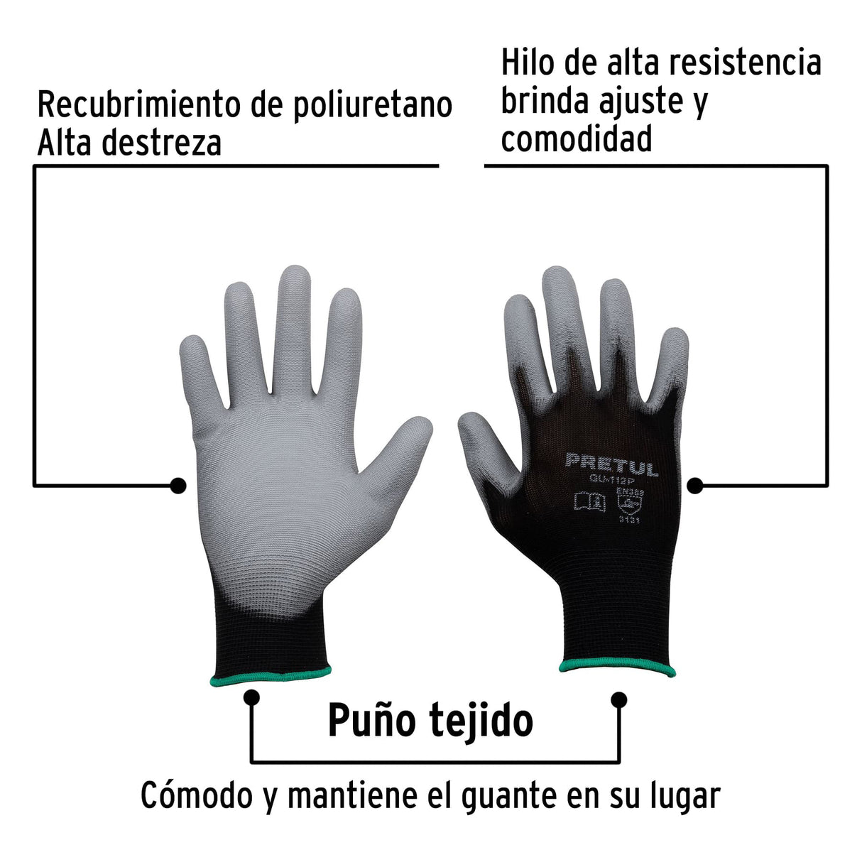 Guantes de Nylon Recubiertos de Poliuretano, m, Pretul