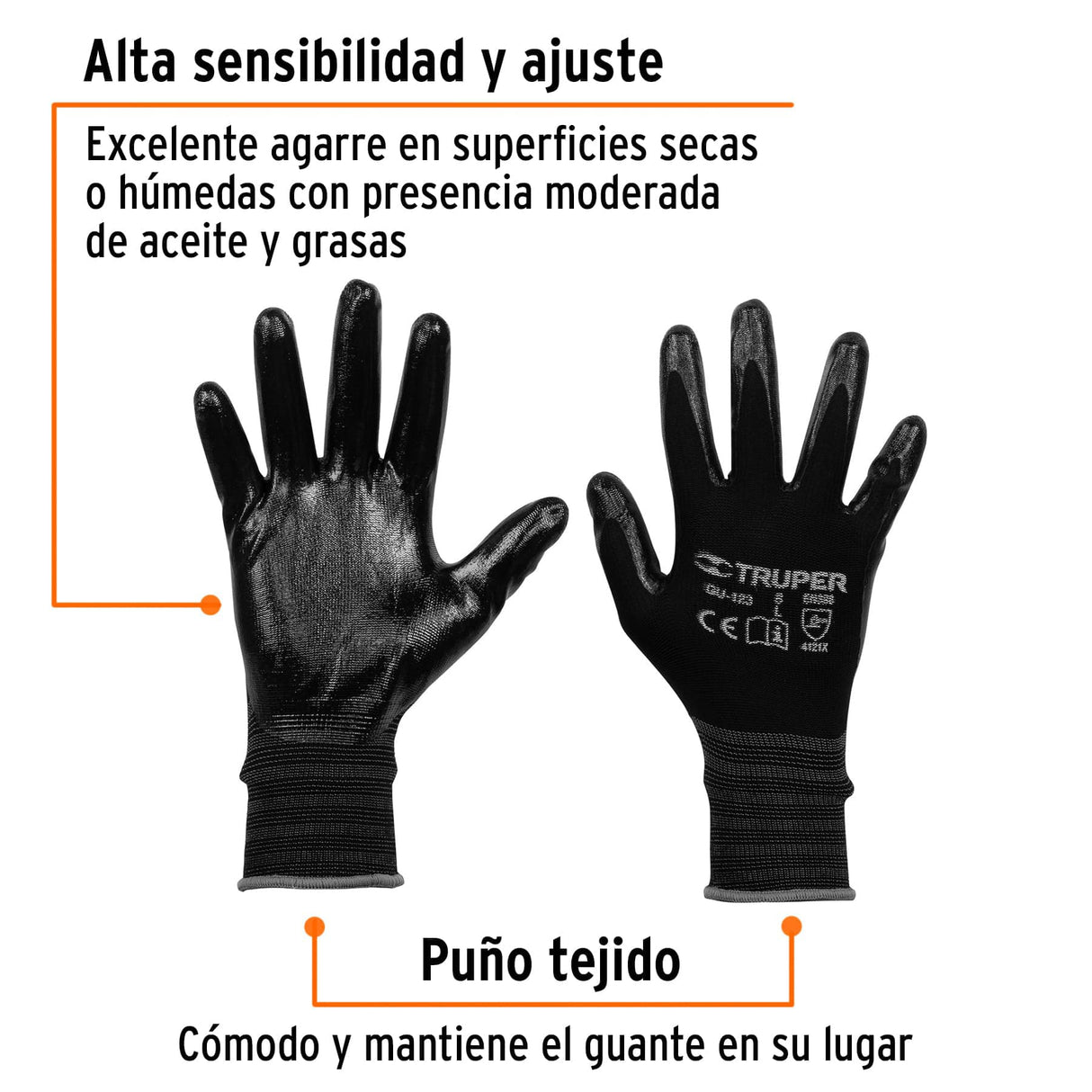 Guantes de Nylon Recubiertos de Nitrilo, g, Truper
