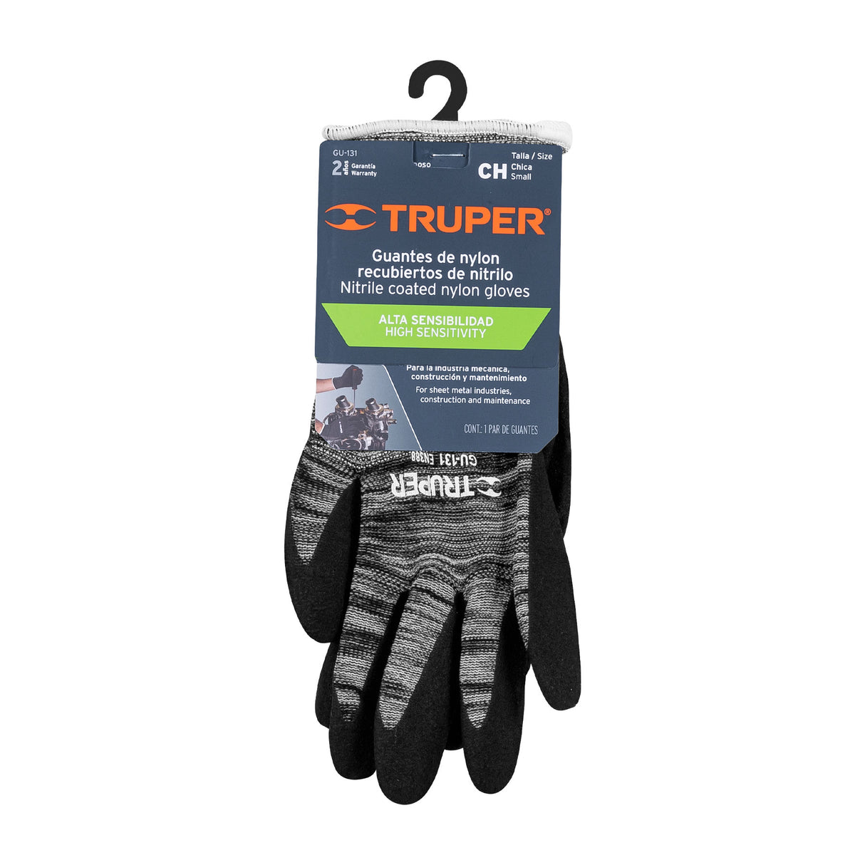 Guantes de Nylon Recubiertos de Nitrilo Arenoso, Ch, Truper