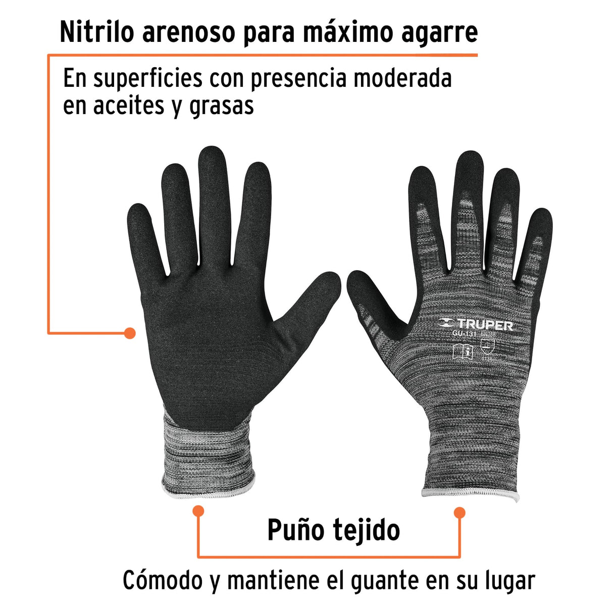Guantes de Nylon Recubiertos de Nitrilo Arenoso, Ch, Truper