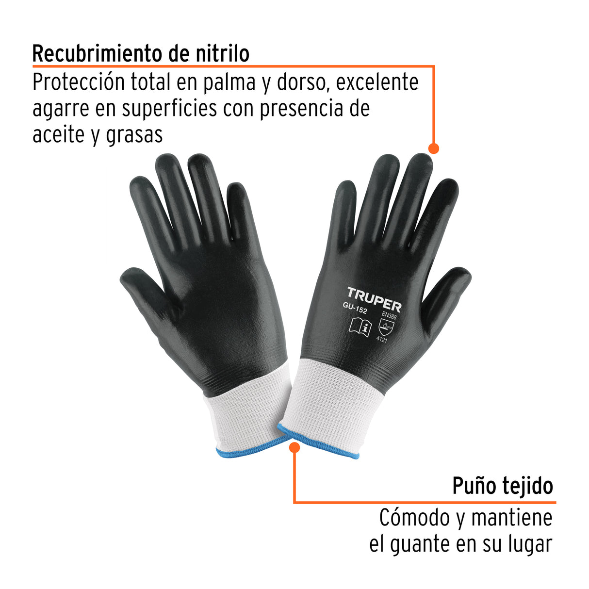 Guantes de Poliéster Recubiertos de Nitrilo, m, Truper