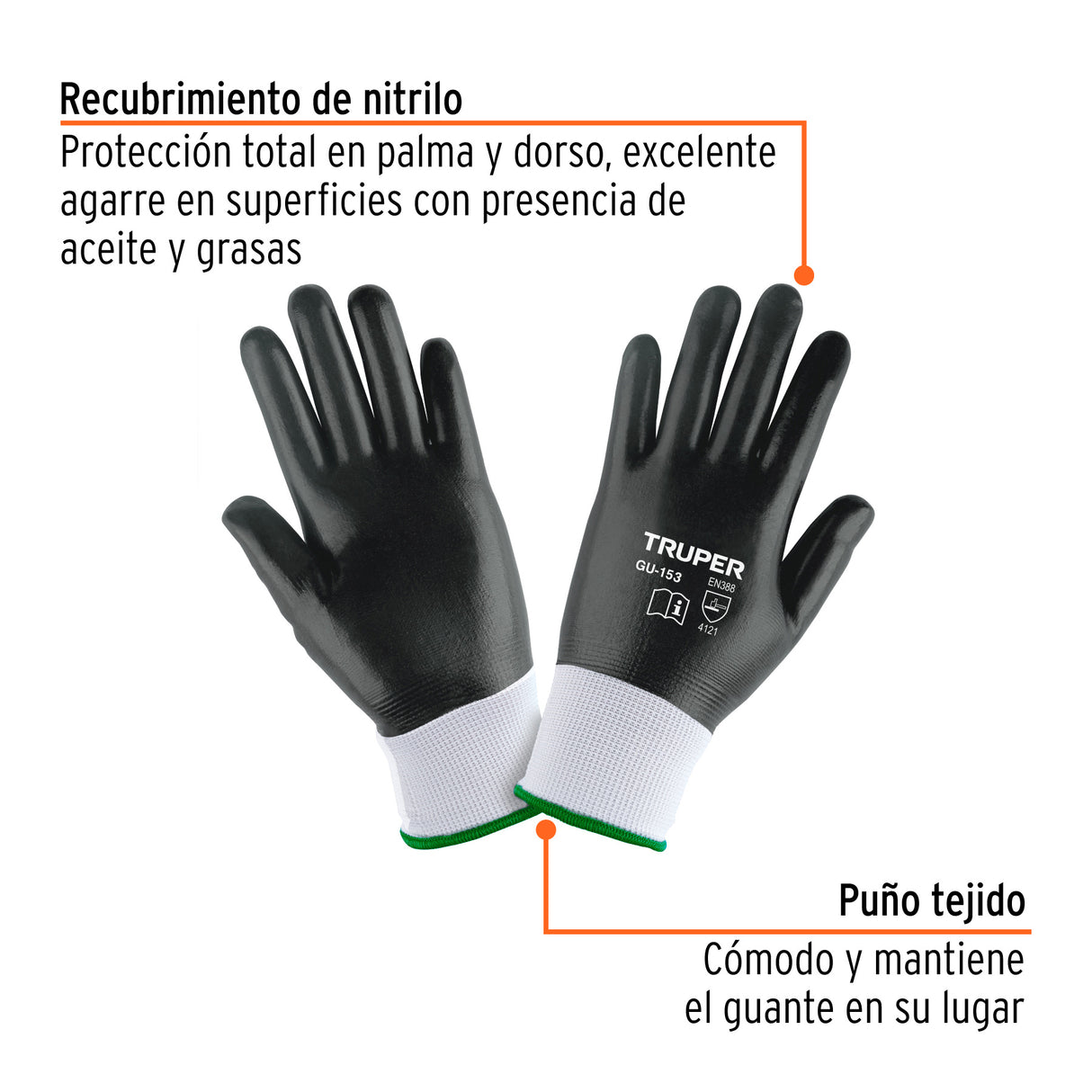 Guantes de Poliéster Recubiertos de Nitrilo, g, Truper