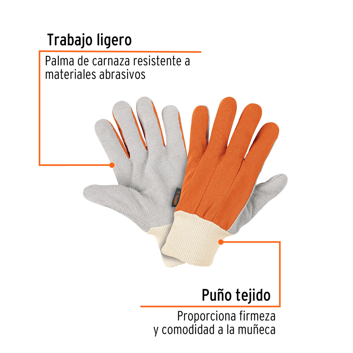 Guantes de Carnaza y Loneta, Uso Ligero, Unitalla, Truper