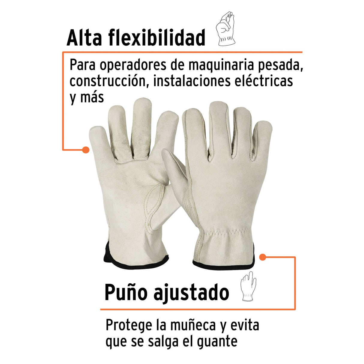Guantes de Piel de Cerdo, Tipo Operador, Truper