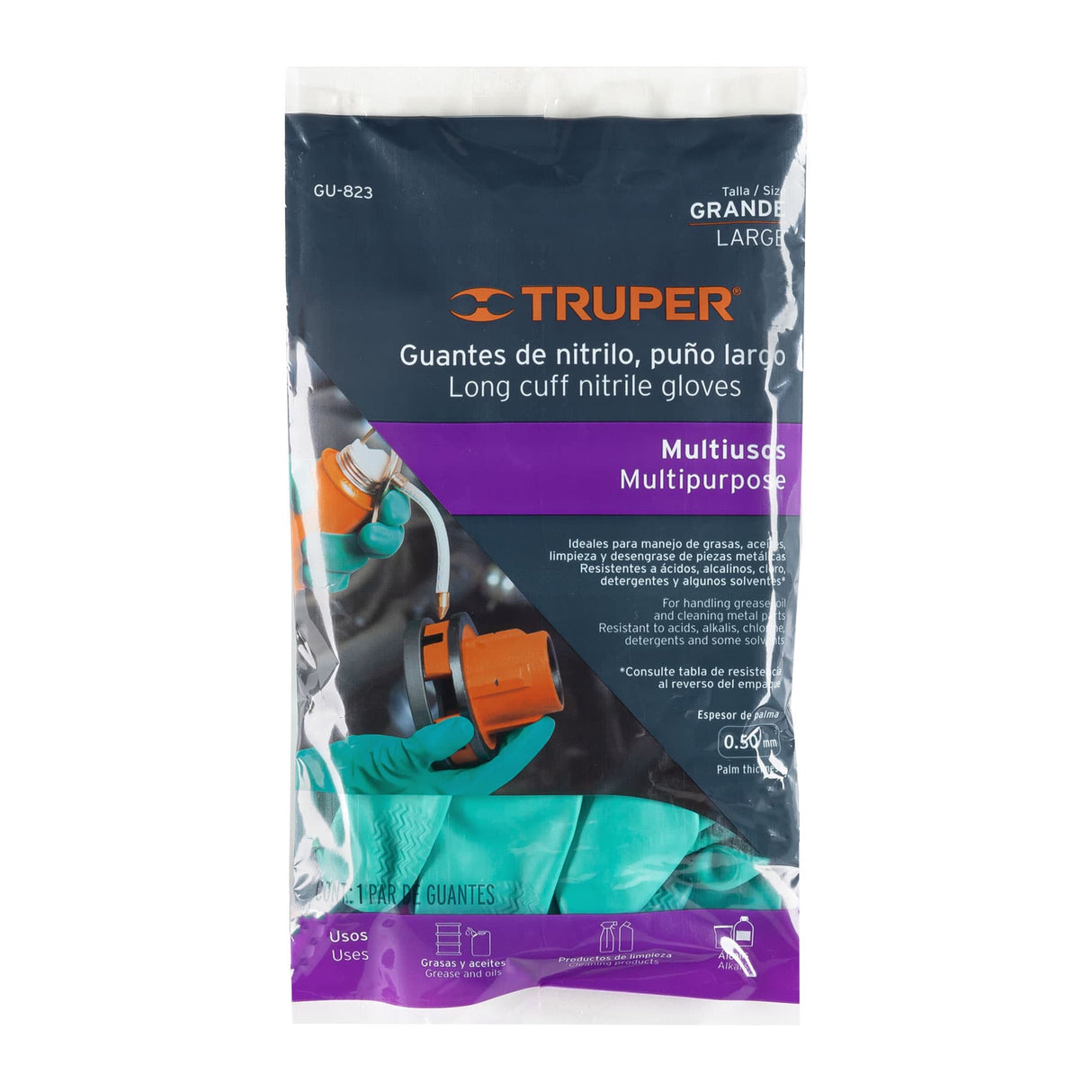 Guantes de Nitrilo Verde, Multiusos, g, Truper