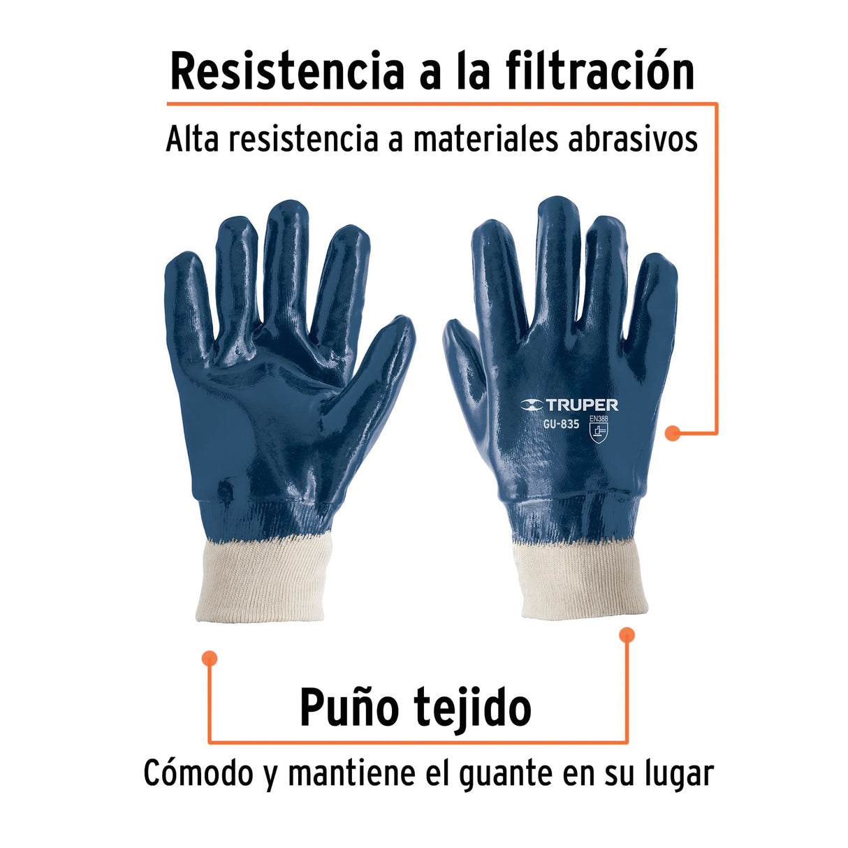 Guantes de Algodón Recubiertos de Nitrilo Puño Tejido, Truper