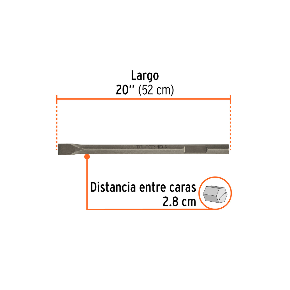 Cincel Plano Zanco Hexagonal de 1-3/8' X 20', Truper
