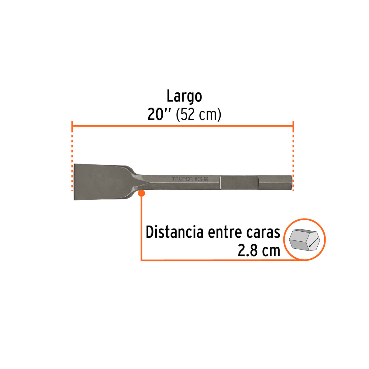 Cincel Pala Zanco Hexagonal de 3' X 16', Truper