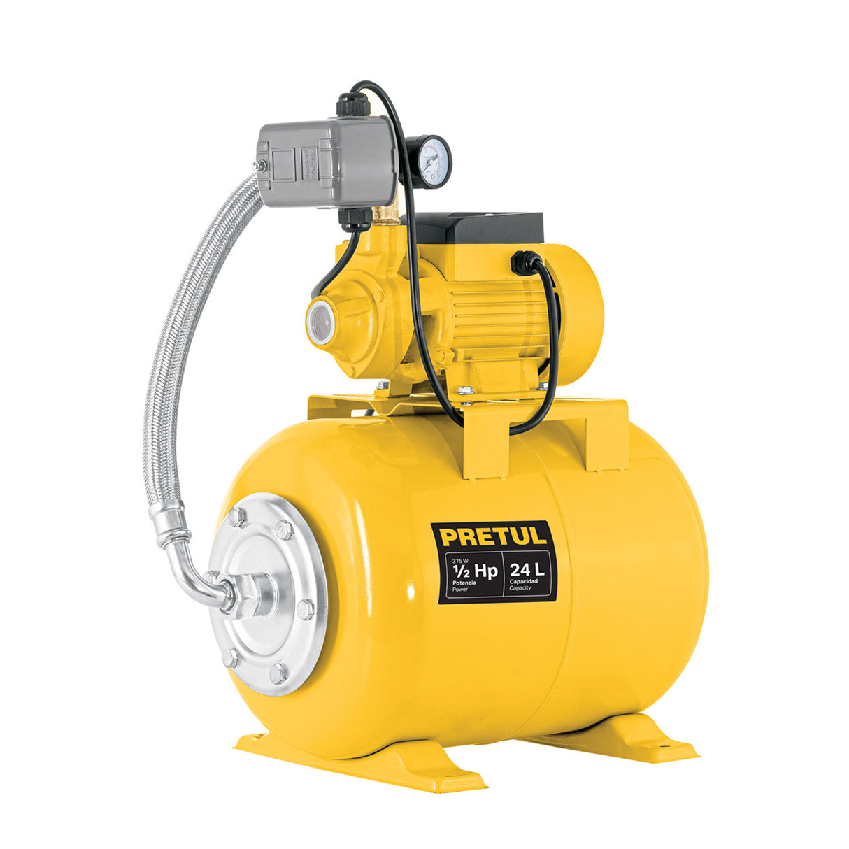 Equipo Hidroneumático 24 L, Bomba Periférica 1/2 HP, Pretul