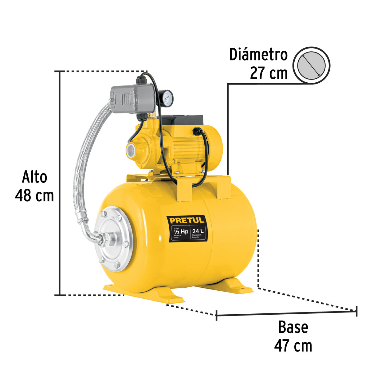 Equipo Hidroneumático 24 L, Bomba Periférica 1/2 HP, Pretul