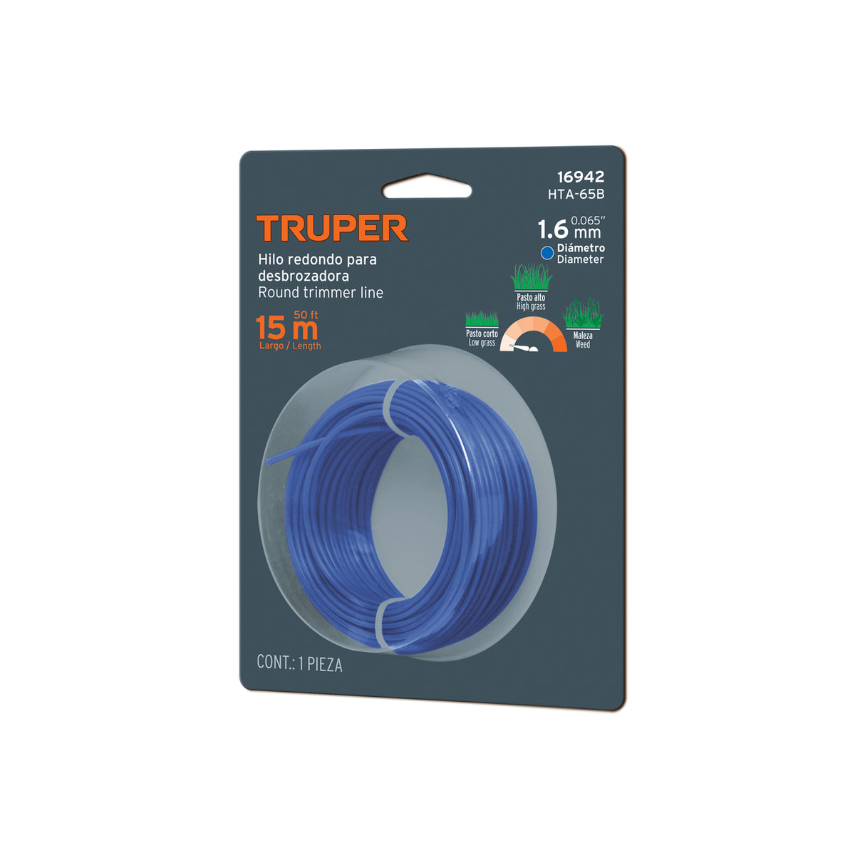 Hilo Redondo, para Desbrozadora, 1.6 mm X 15M, Tarjeta, Truper