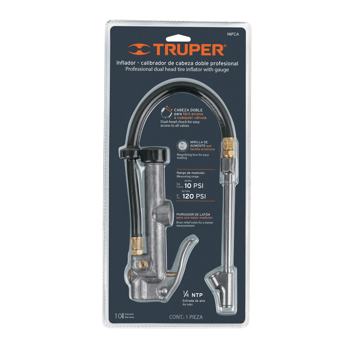 Inflador Calibrador de Cabeza Doble, Profesional, Truper
