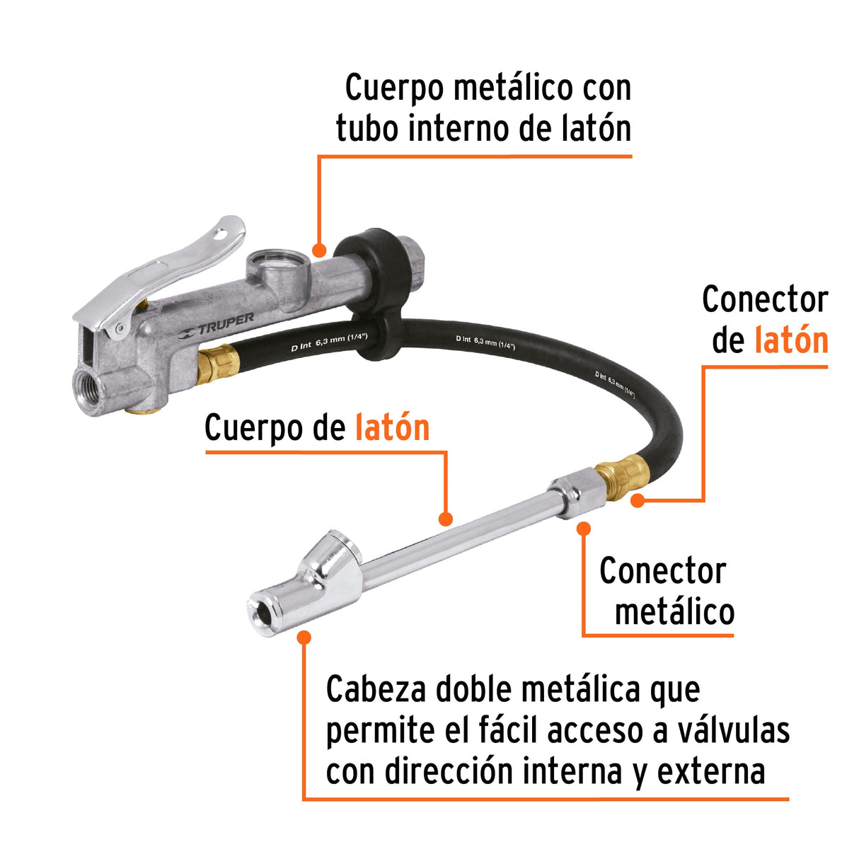 Inflador Calibrador de Cabeza Doble, Profesional, Truper