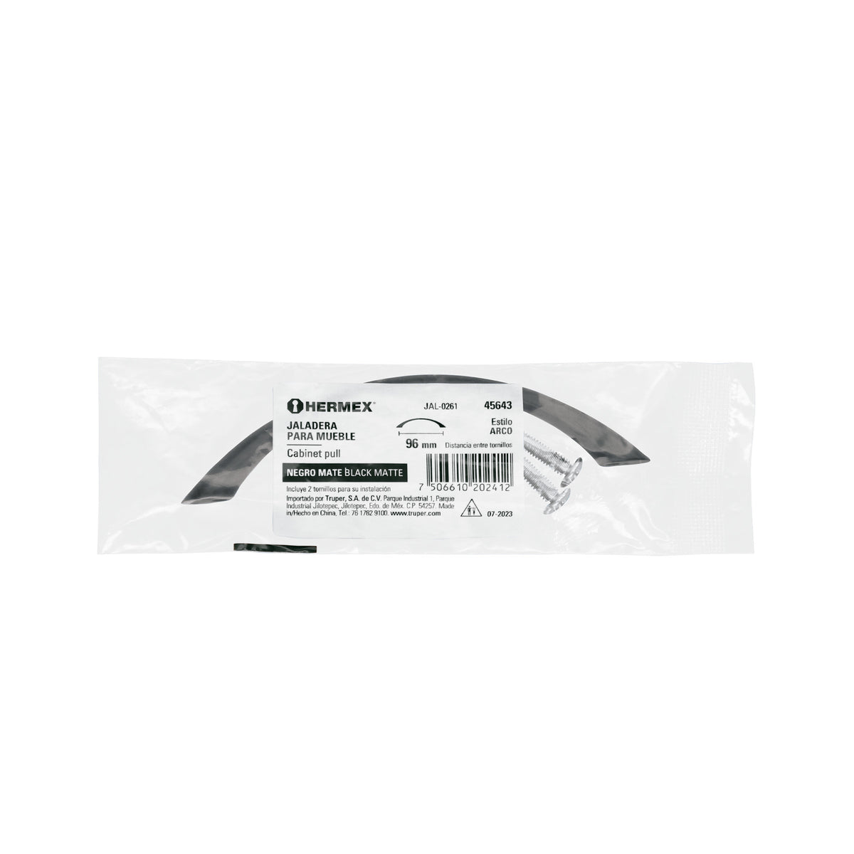 Jaladera de 96 mm, Línea Arco, Negro, Hermex