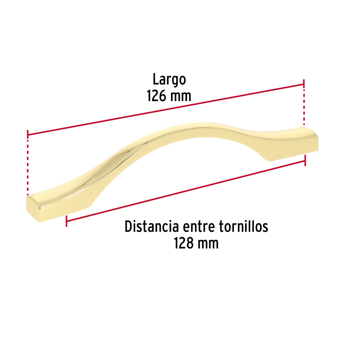 Jaladera de 96 mm, Línea Segovia, Latón Brillante, Hermex