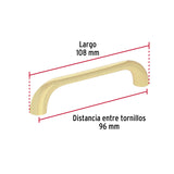 Jaladera de 96 mm, Línea Cádiz, Latón Brillante, Hermex