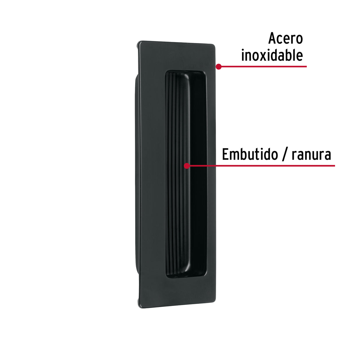 Jaladera de Embutir Cuadrada Acabado Negro, Hermex