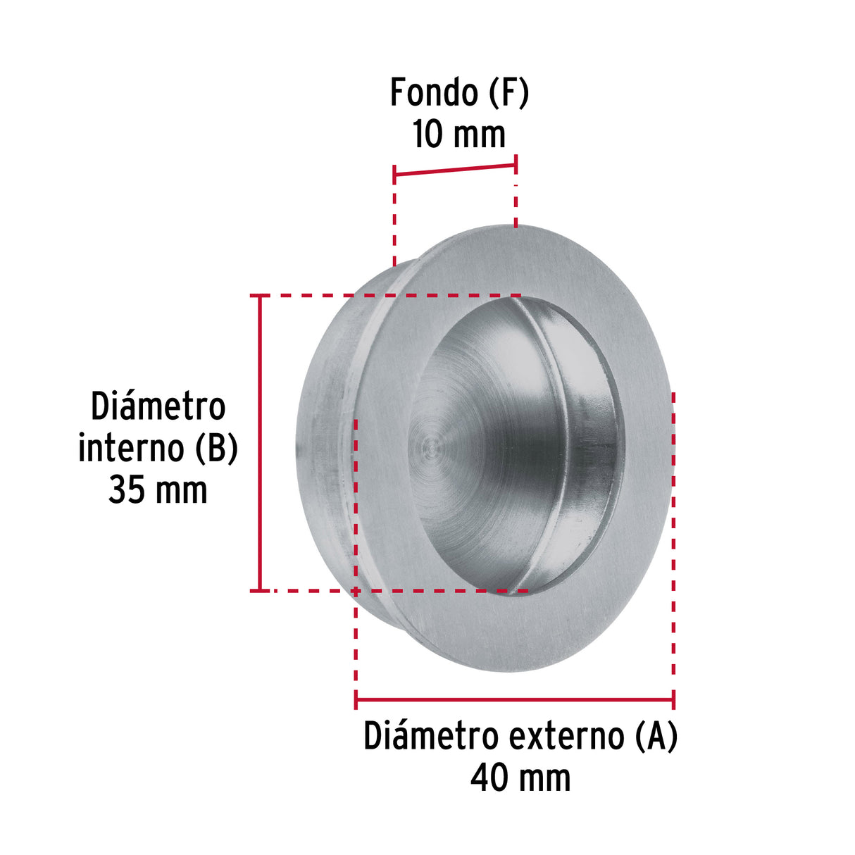 Jaladera de Embutir Circular No. 3 Acabado Cromo Mate