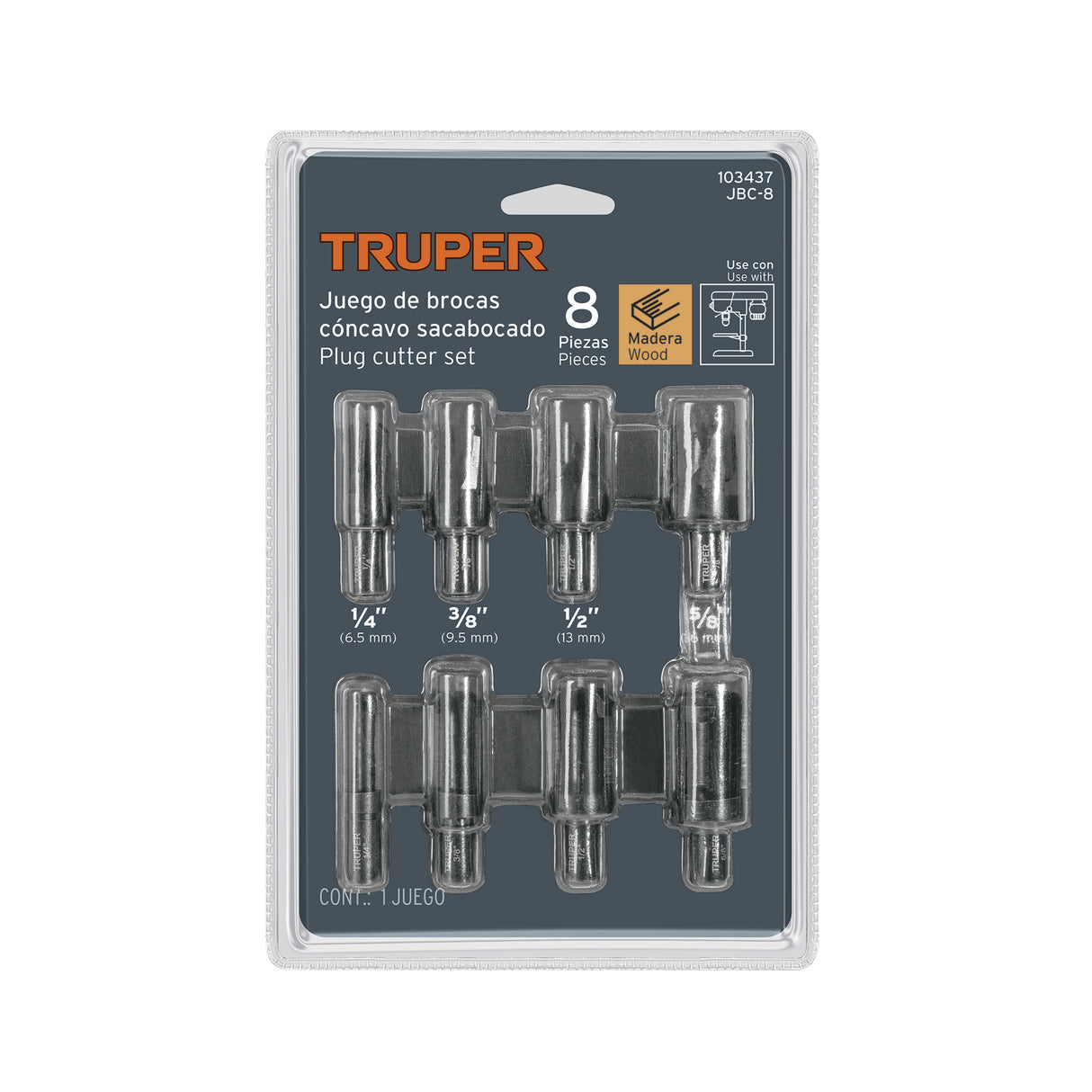 Juego de 8 Brocas Clavacote para Madera, Truper