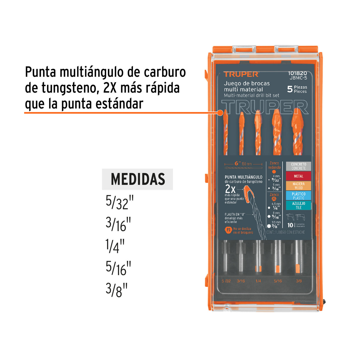 Juego de 5 Brocas Multimaterial, Truper