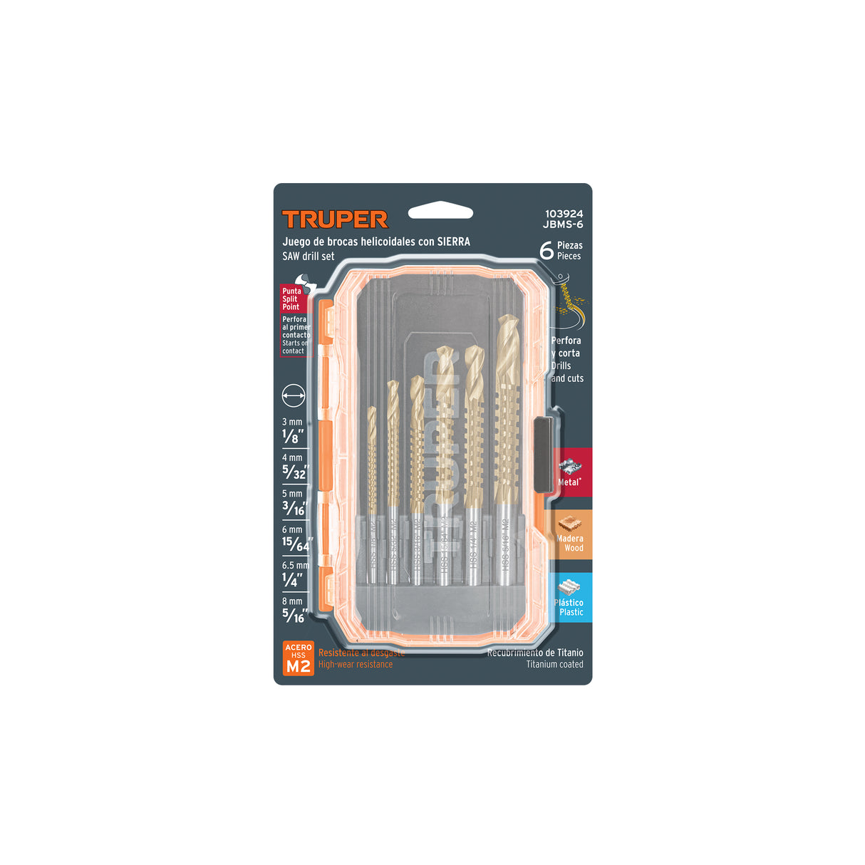 Juego de 6 Brocas Helicoidales con Sierra, Truper