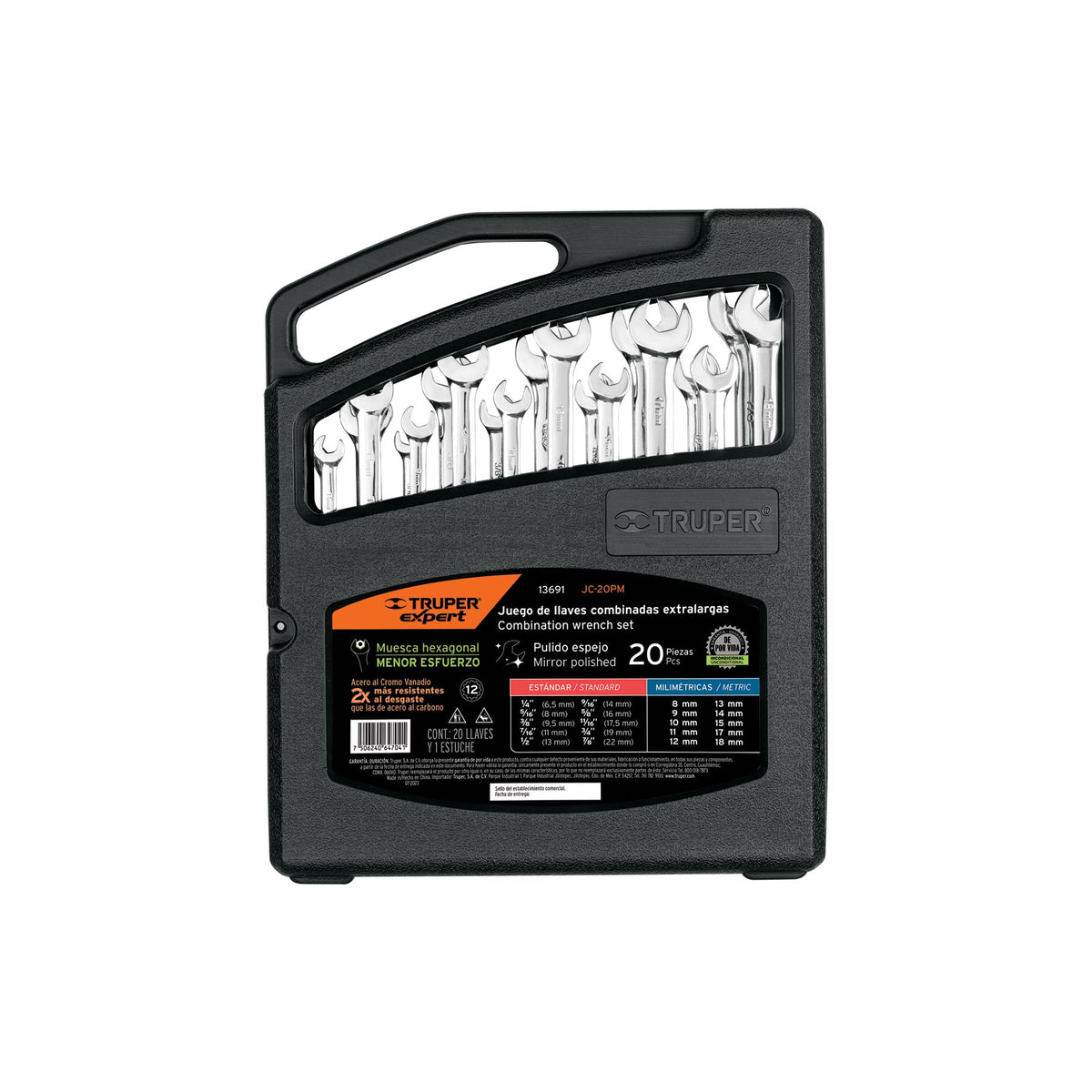 Jgo 20 Llaves Combinadas Extralargas Pulidas Std y mm, Expert