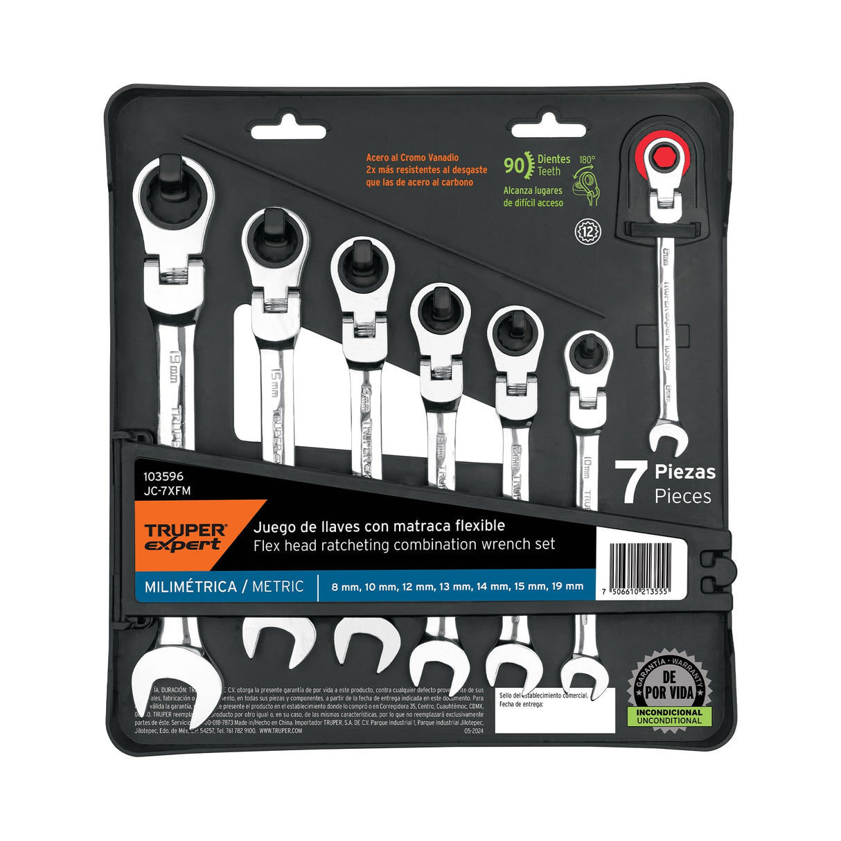 Juego de 7 Llaves Combinadas mm con Matraca Flexible