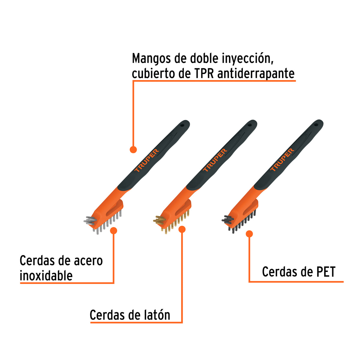 Juego de 3 Mini Cepillos de Alambre 28 Pinceles, Truper