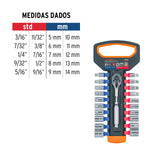 Juego de Dados mm y Std con Matraca, Cuadro 1/4', Truper
