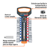 Juego de Dados mm y Std con Matraca, Cuadro 3/8', Truper