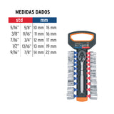 Juego de Dados mm y Std con Matraca, Cuadro 3/8', Truper