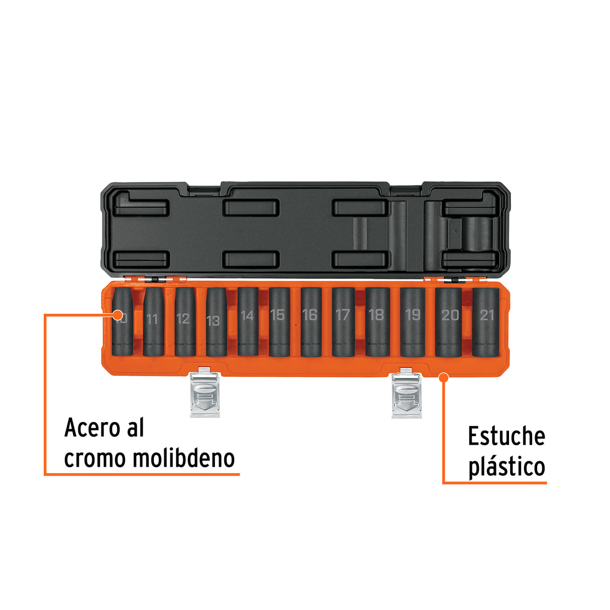 Juego de 12 Dados Largos de Impacto Cuadro 1/2', 6 Puntas mm