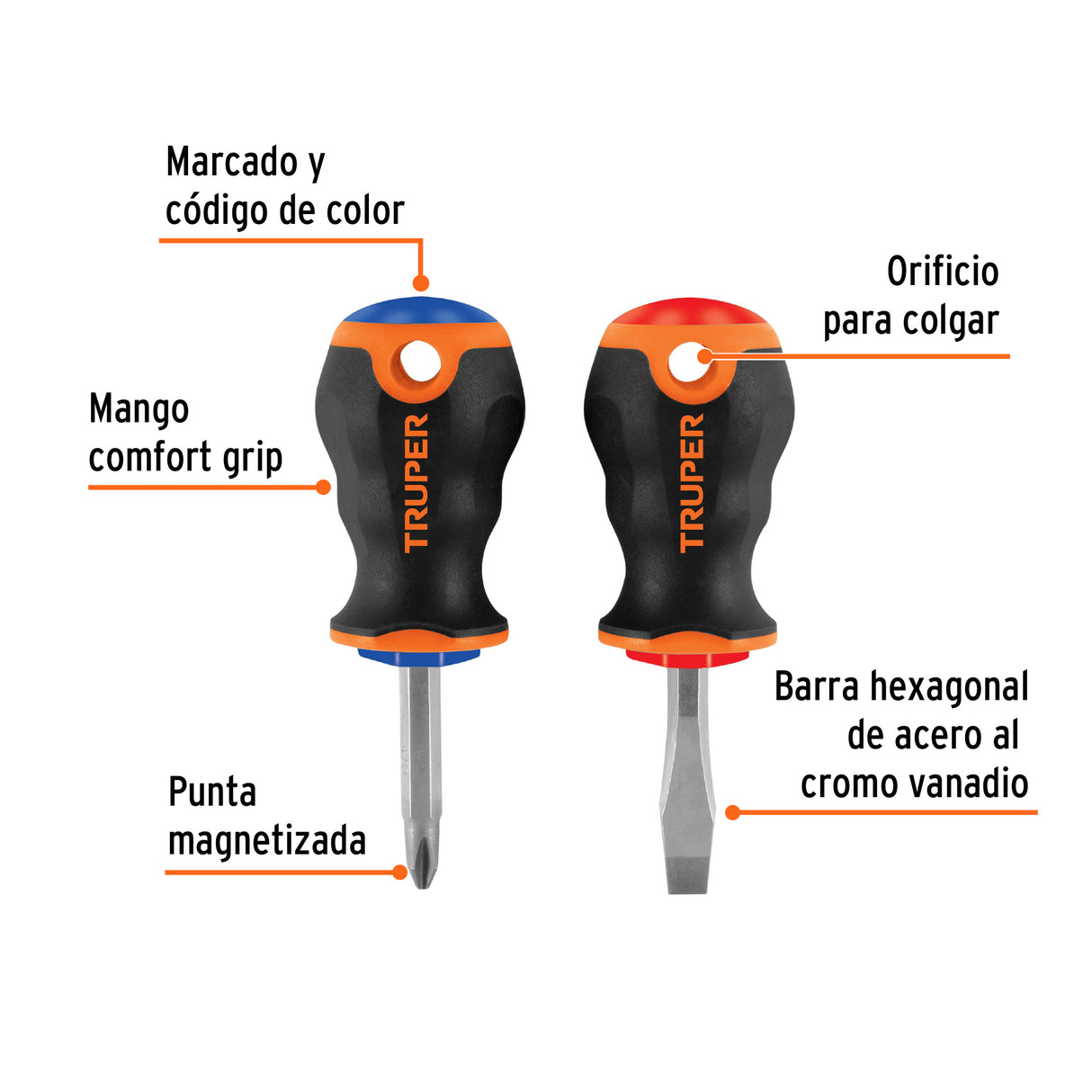Dúo de Desarmadores 1/4' X 1-1/2' Mango Comfort Grip, Truper