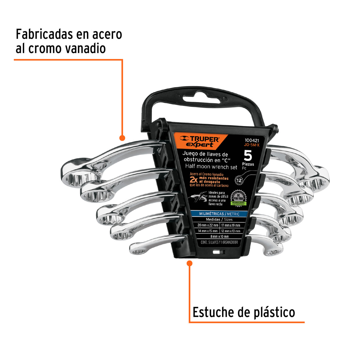 Juego de 5 Llaves Pulidas de Obstrucción en 'C' mm, Expert