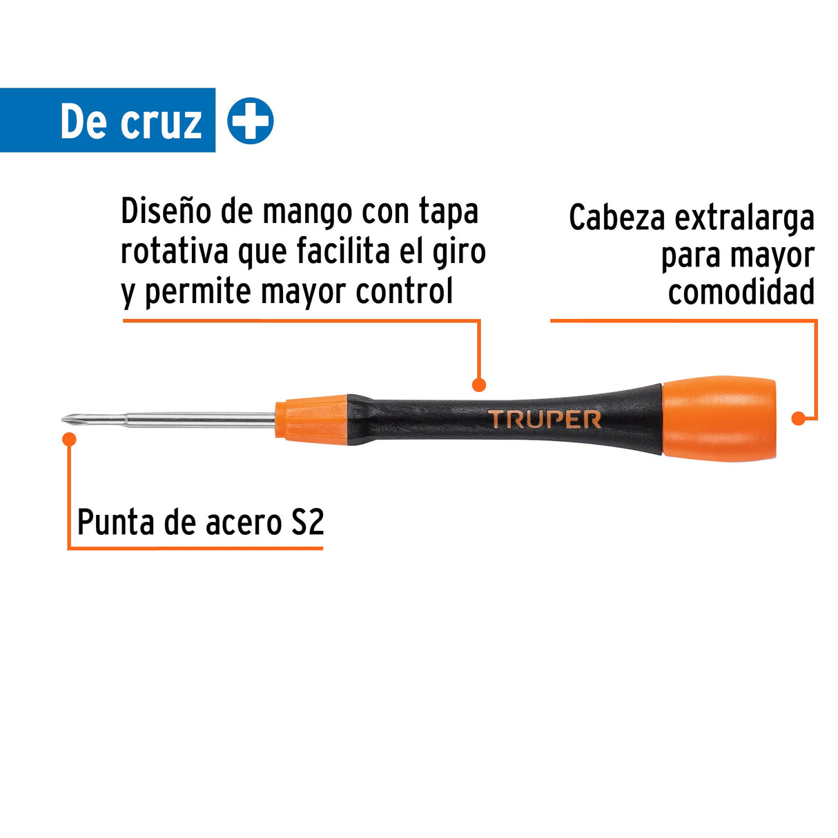 Desarmador de Precisión de Cruz PH0 Mango Ergonómico, Truper