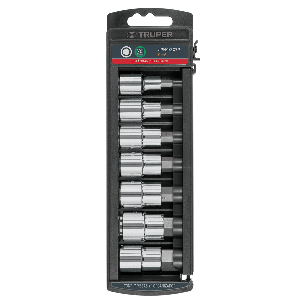 Juego de 7 dados cuadro 1/2' punta hexagonal std, Truper