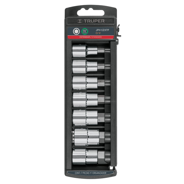 Juego de 7 dados cuadro 1/2' punta hexagonal std, Truper