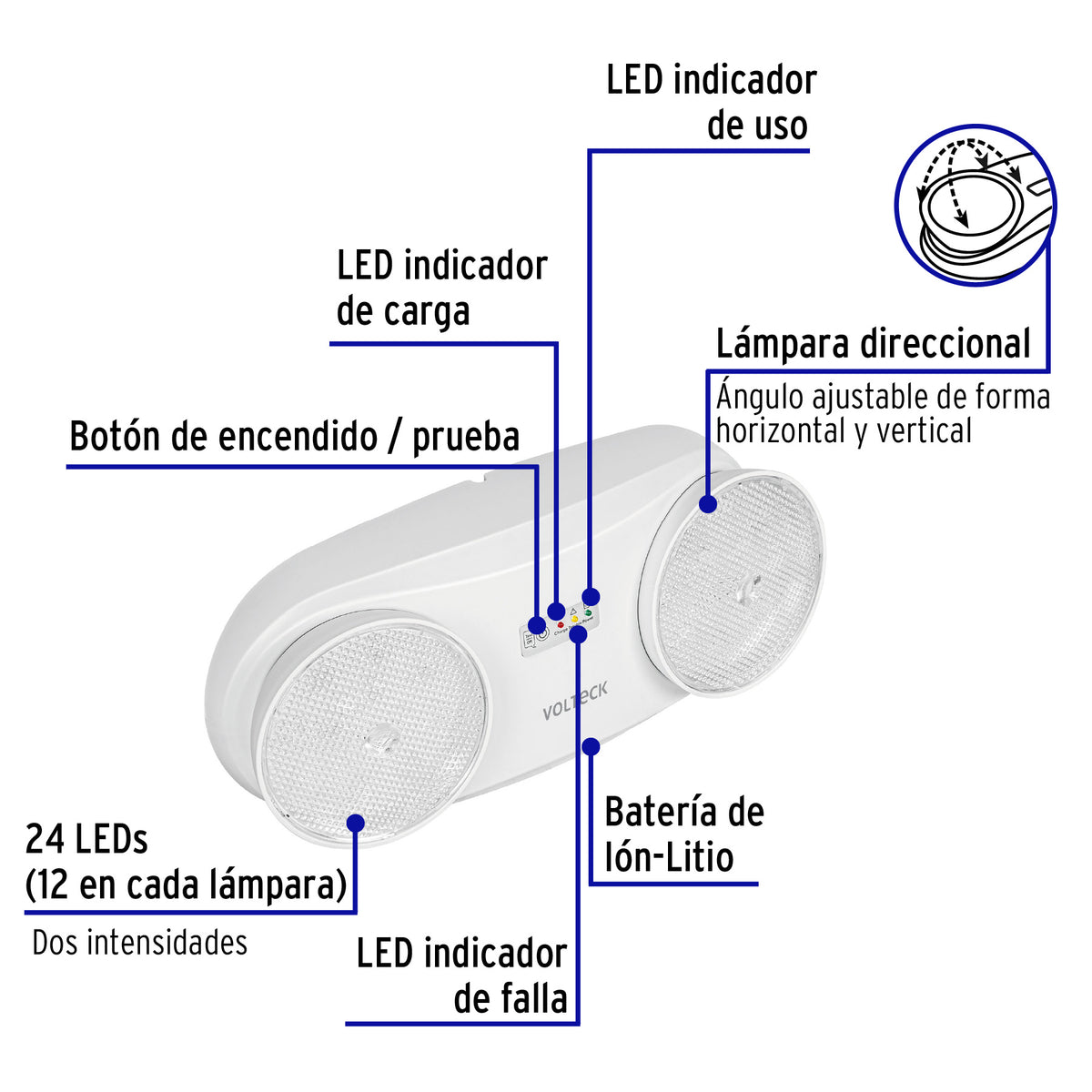 Lámpara de Emergencia de 24 Leds 170 Lm Dirigible Recargable