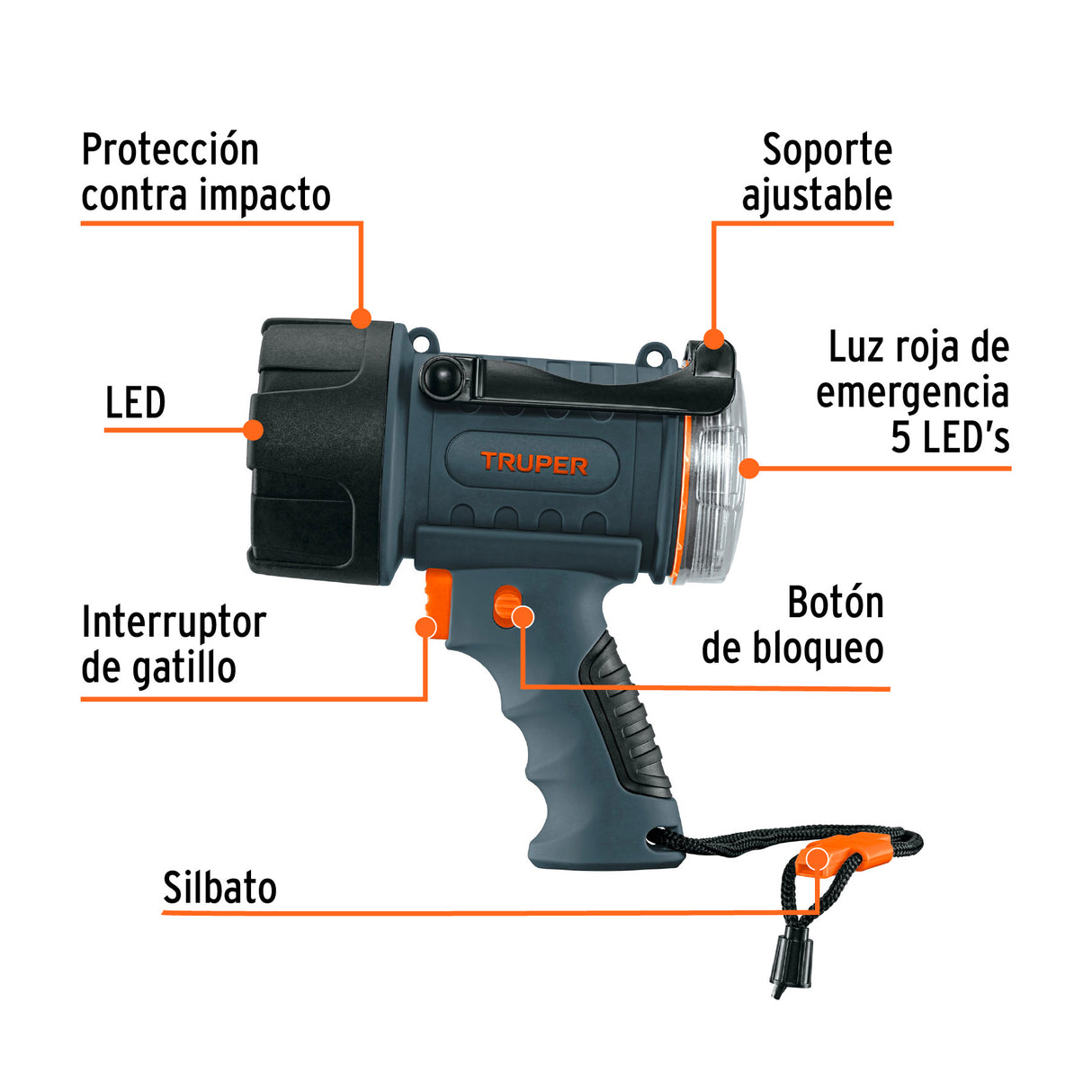 Linterna Reflectora LED 300 Lm Recargable, Truper