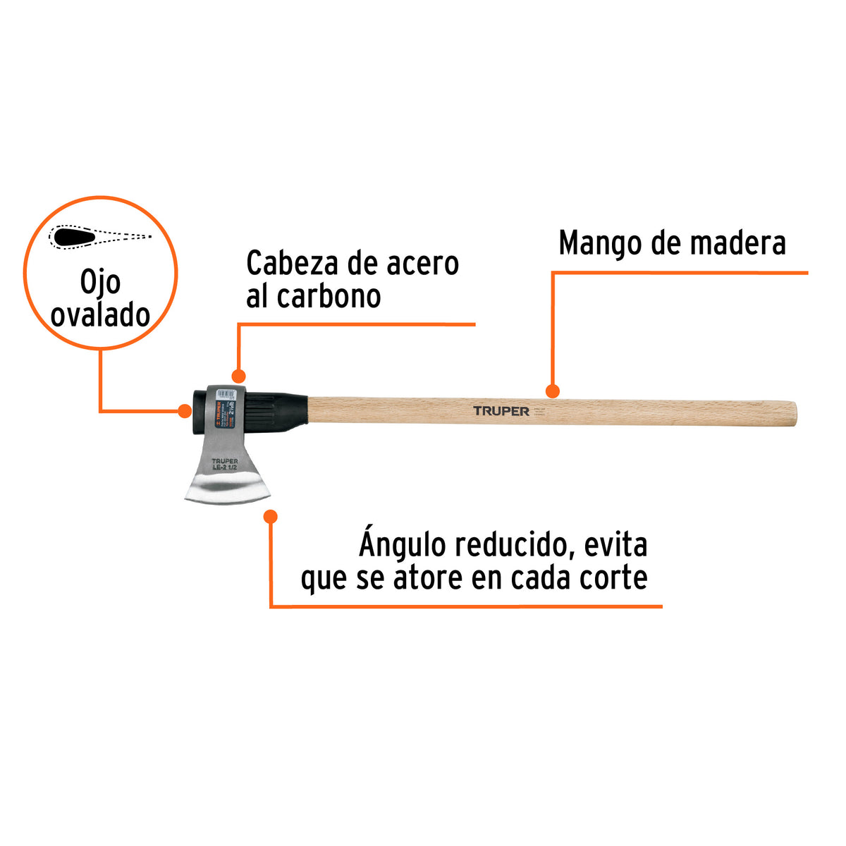 Hacha Labor Entera 2-1/2 lb, Mango de Madera 36', Truper