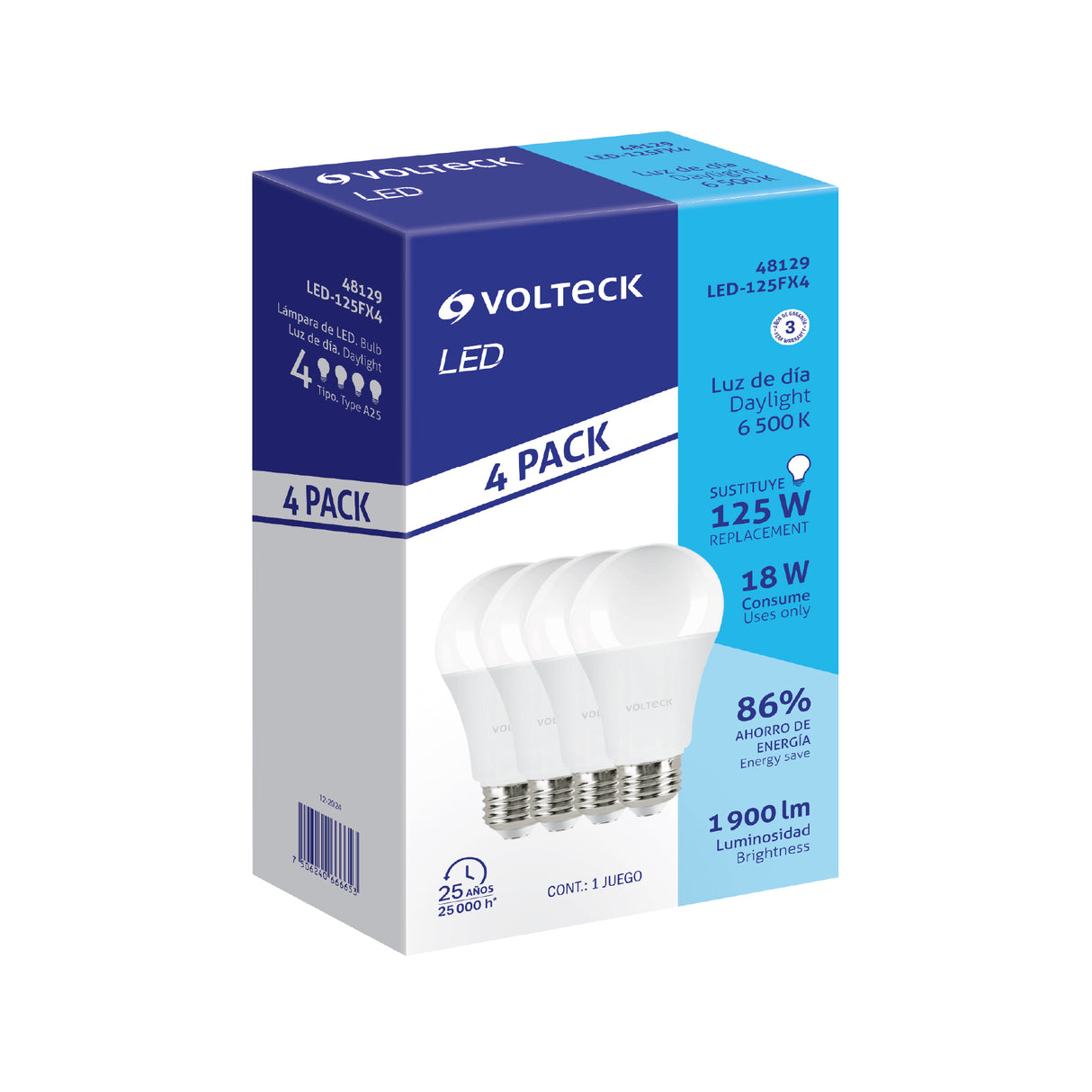 Pack 4 Focos LED 18 W (125 W) A25, 6500K Blanca Fría, 1900 Lm