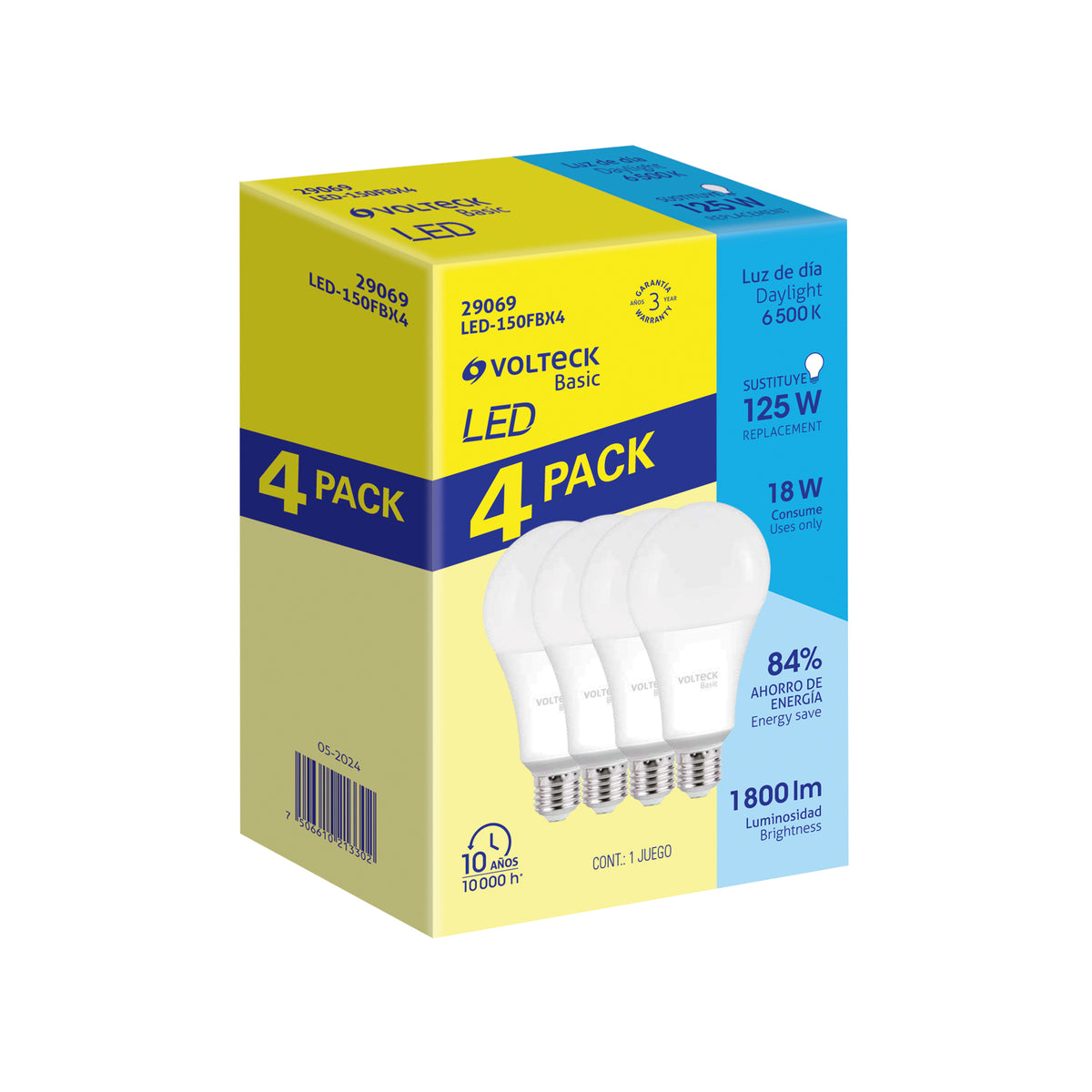 Pack 4 Focos LED 18 W (125 W) A25, 6500K Fría, 1800 Lm, Basic