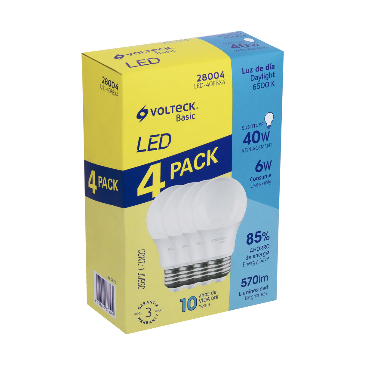 Pack 4 Focos LED 6 W (40 W) A19, 6500K Fría, 570 Lm, Basic
