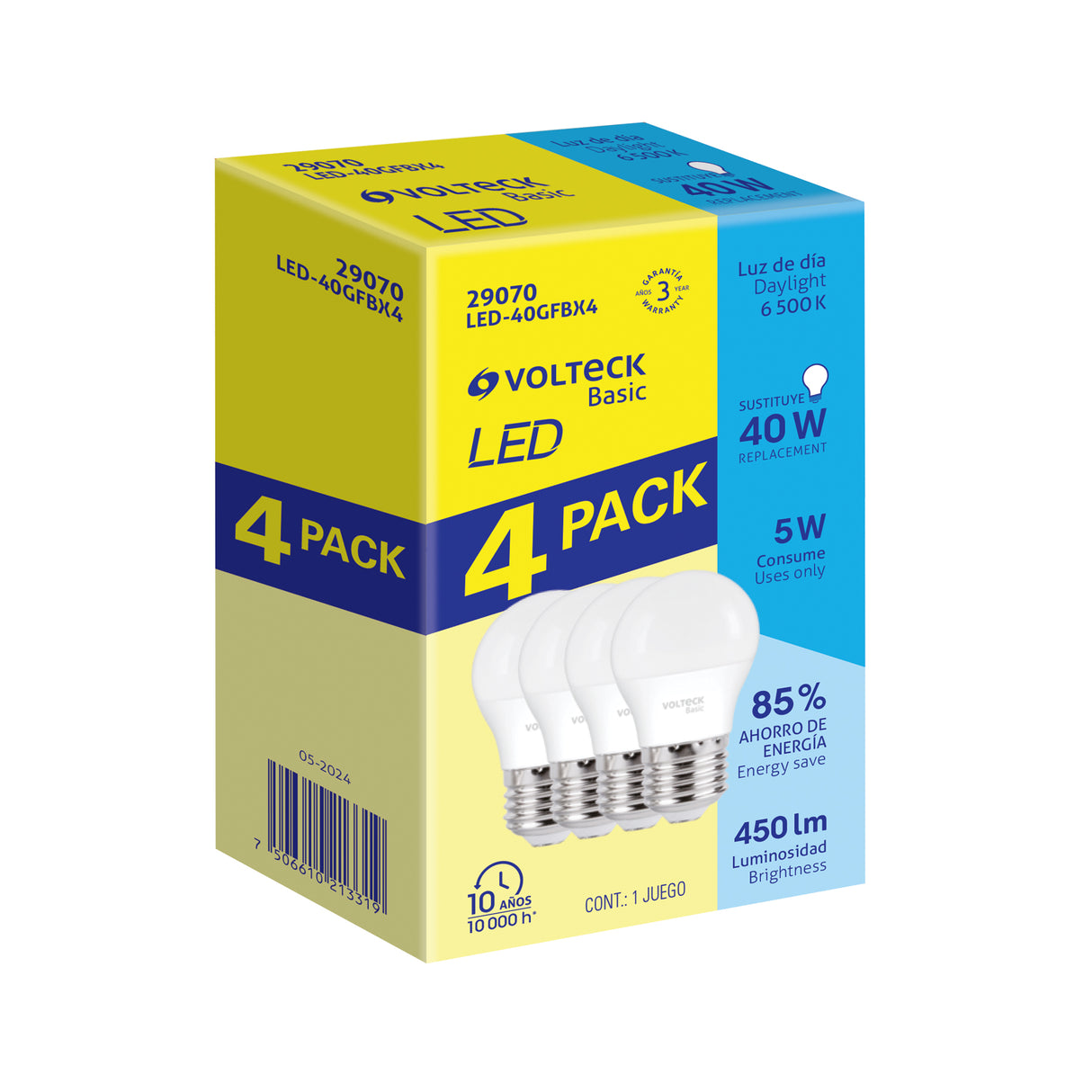 Pack 4 Focos LED 5 W (40 W) G45, 6500K Fría, 450 Lm, Basic