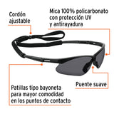 Lentes Seguridad Grises Antiempaño C/Cordón Ajustable, Sport