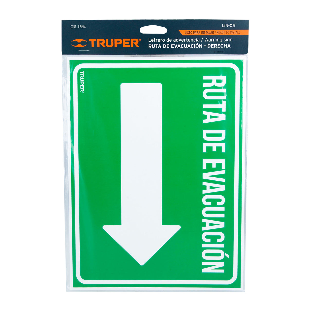 Letrero de Señalización 'Ruta Evacuación Derecha', 21 X 28 cm