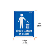 Letrero Señalización'Deposite la Basura en Su Lugar', 21X28 cm
