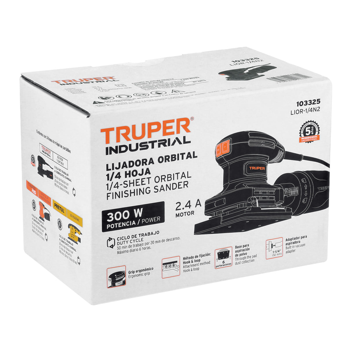Lijadora Orbital 1/4 Hoja, 300 W, Truper Industrial