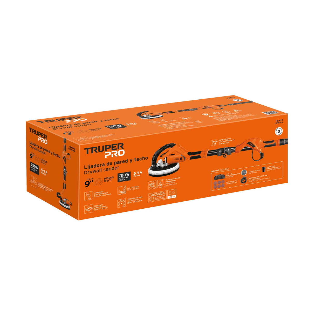 Lijadora de Pared y Techo 9' 750 W, Profesional, Truper Pro
