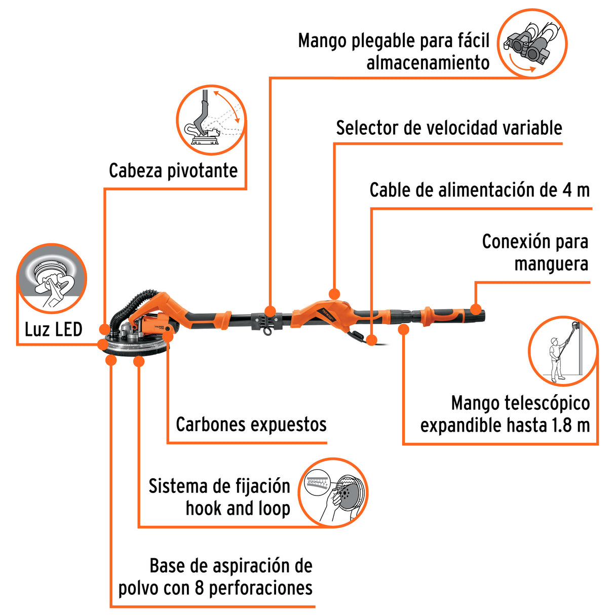 Lijadora de Pared y Techo 9' 750 W, Profesional, Truper Pro